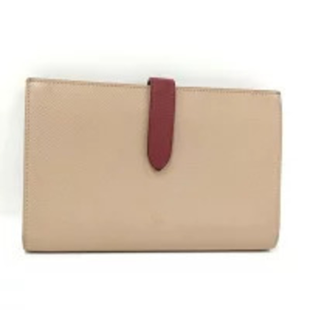 Celine Strap Wallet Bi fold Long Leather Beige Cream